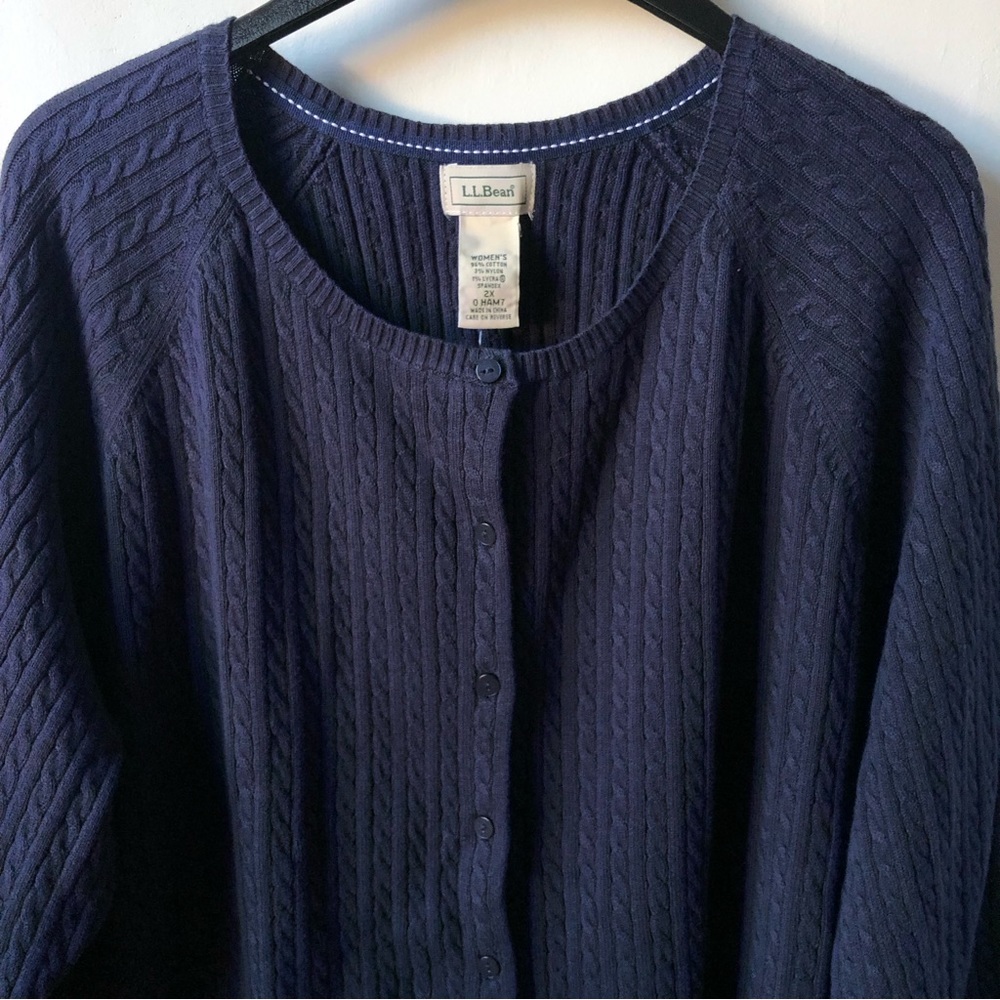NWT L.L Bean Plus Size Women’s Button Front Knit Cardigan Sweater, Navy Size 2X - Picture 5 of 16